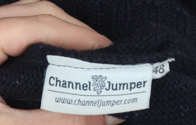 Channel Jumper Men's Black Wool Mock Neck Pullover Jumper M