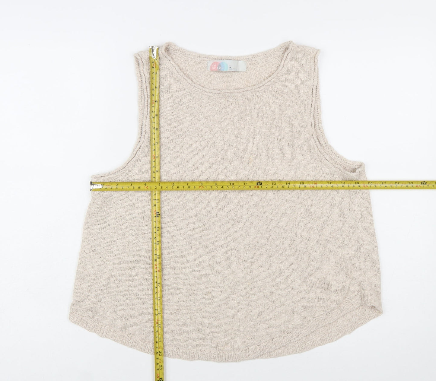 FP Beach Womens Beige Knit Tank Top M Sleeveless Lightweight Casual