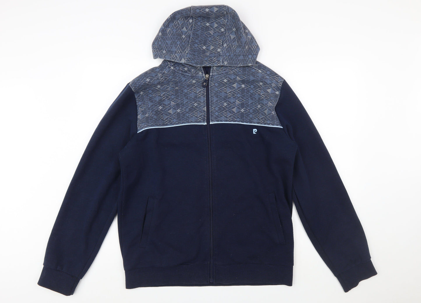 Pierre Cardin Mens Blue Full Zip Hoodie L Geometric Sport Style