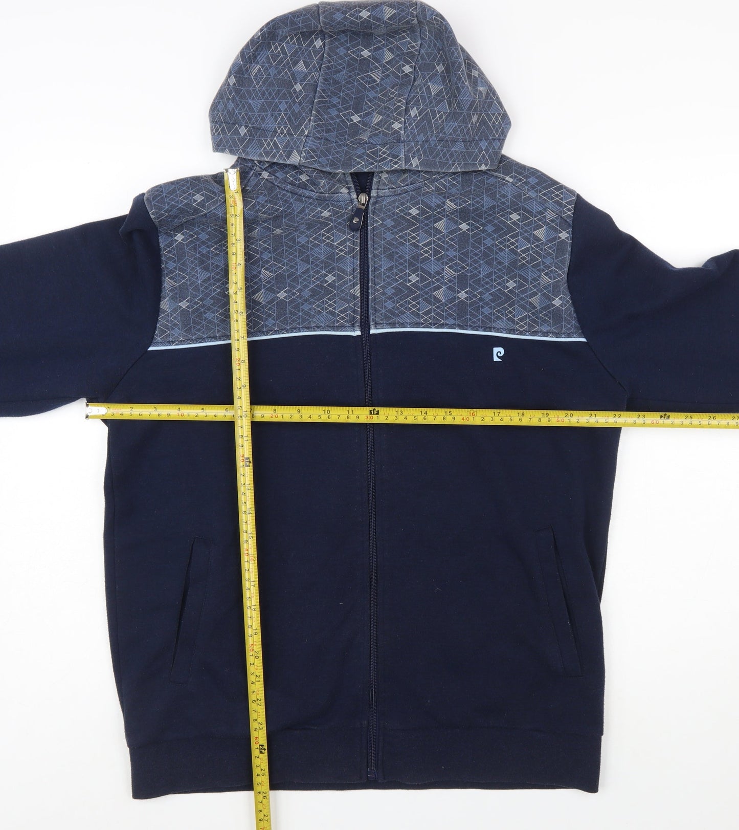 Pierre Cardin Mens Blue Full Zip Hoodie L Geometric Sport Style