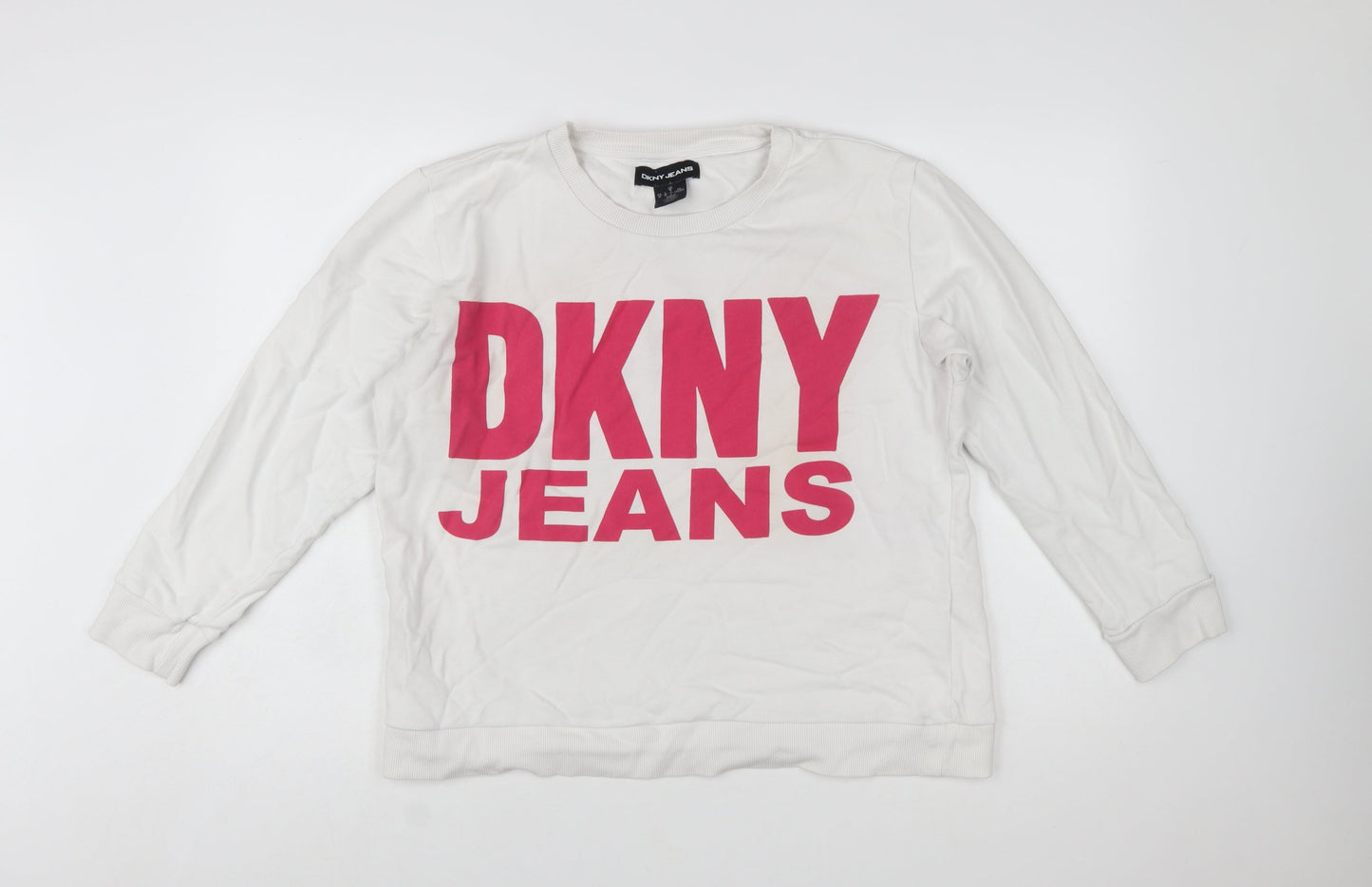 DKNY Jeans Womens White Sweatshirt Medium Crew Neck Pullover