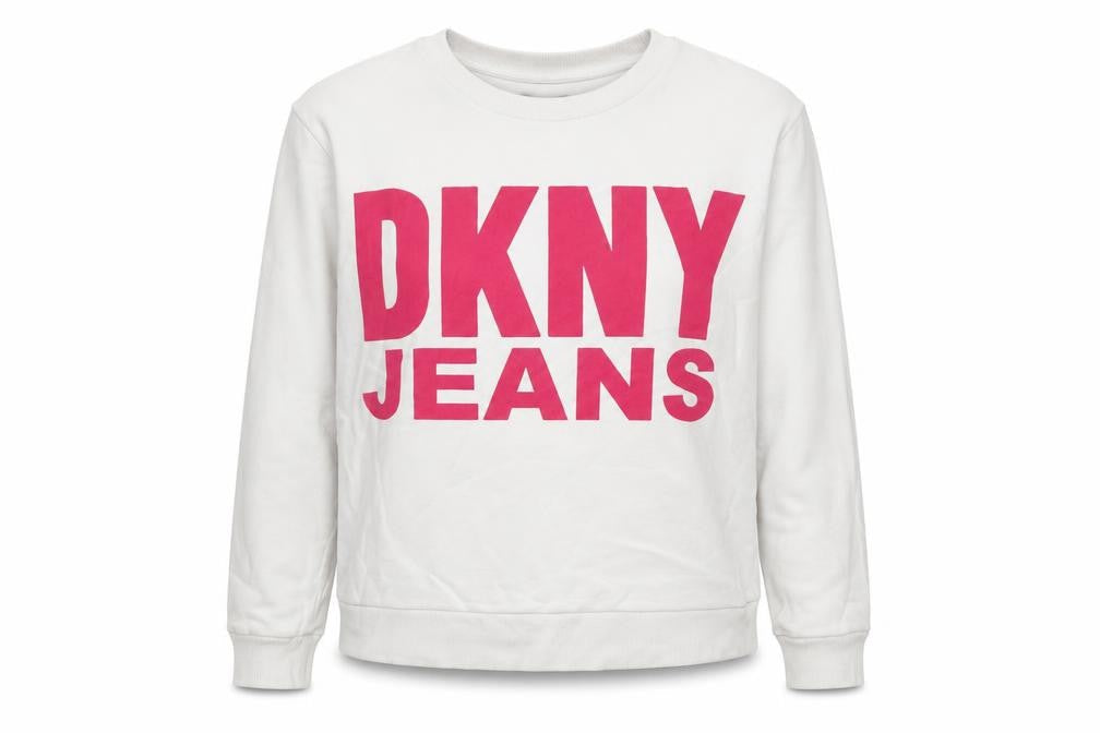 DKNY Jeans Womens White Sweatshirt Medium Crew Neck Pullover