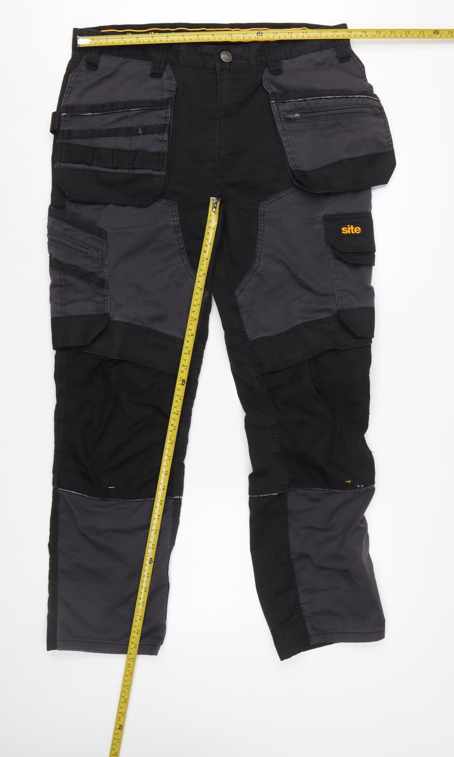 Site Men's Black Cargo Workwear Trousers Size 36W 32L Durable Cotton Blend
