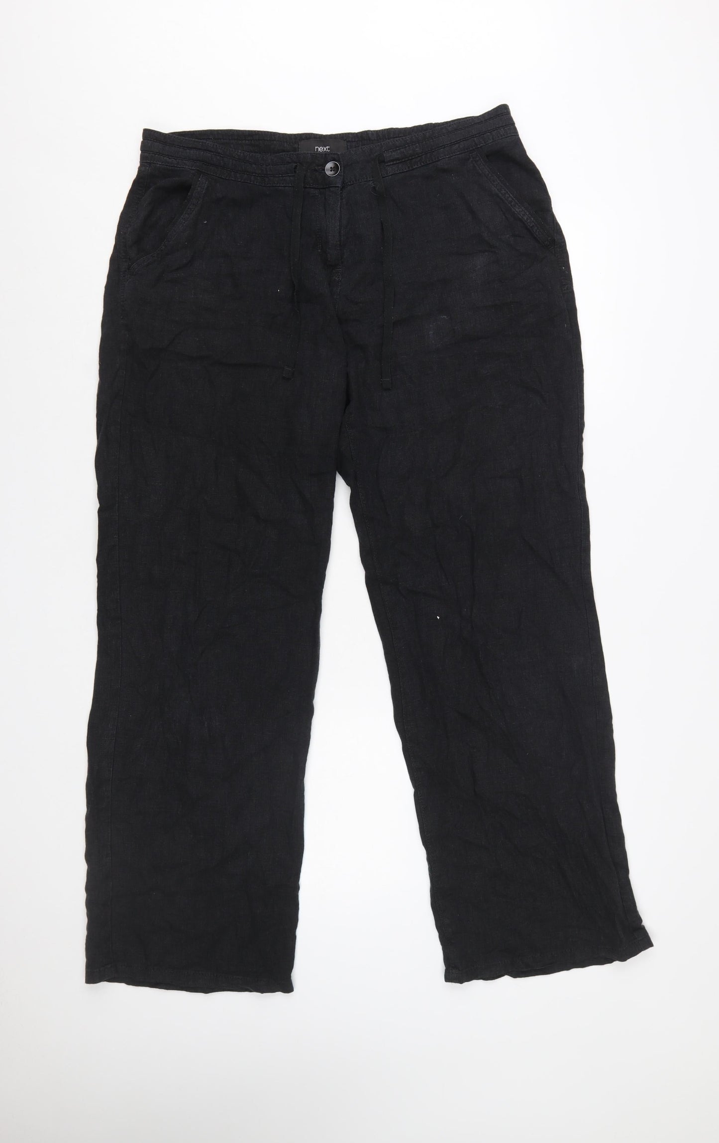 Next Women’s Black Linen Blend Straight Leg Trousers Size 14