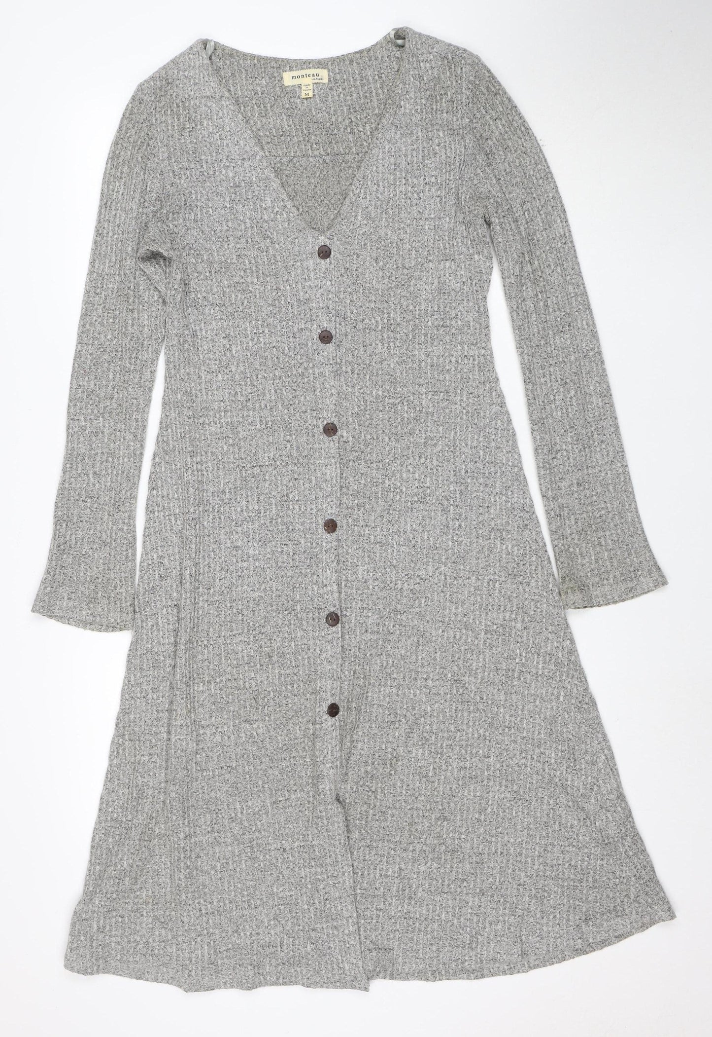 Monteau Los Angeles Women’s Grey Knit Shirt Dress Size M Long Sleeve