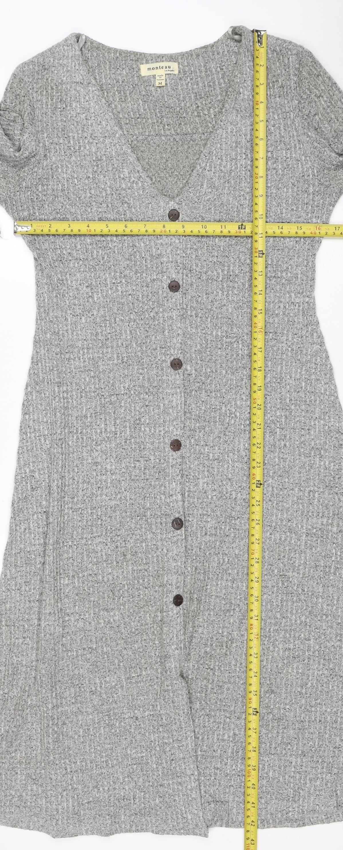 Monteau Los Angeles Women’s Grey Knit Shirt Dress Size M Long Sleeve