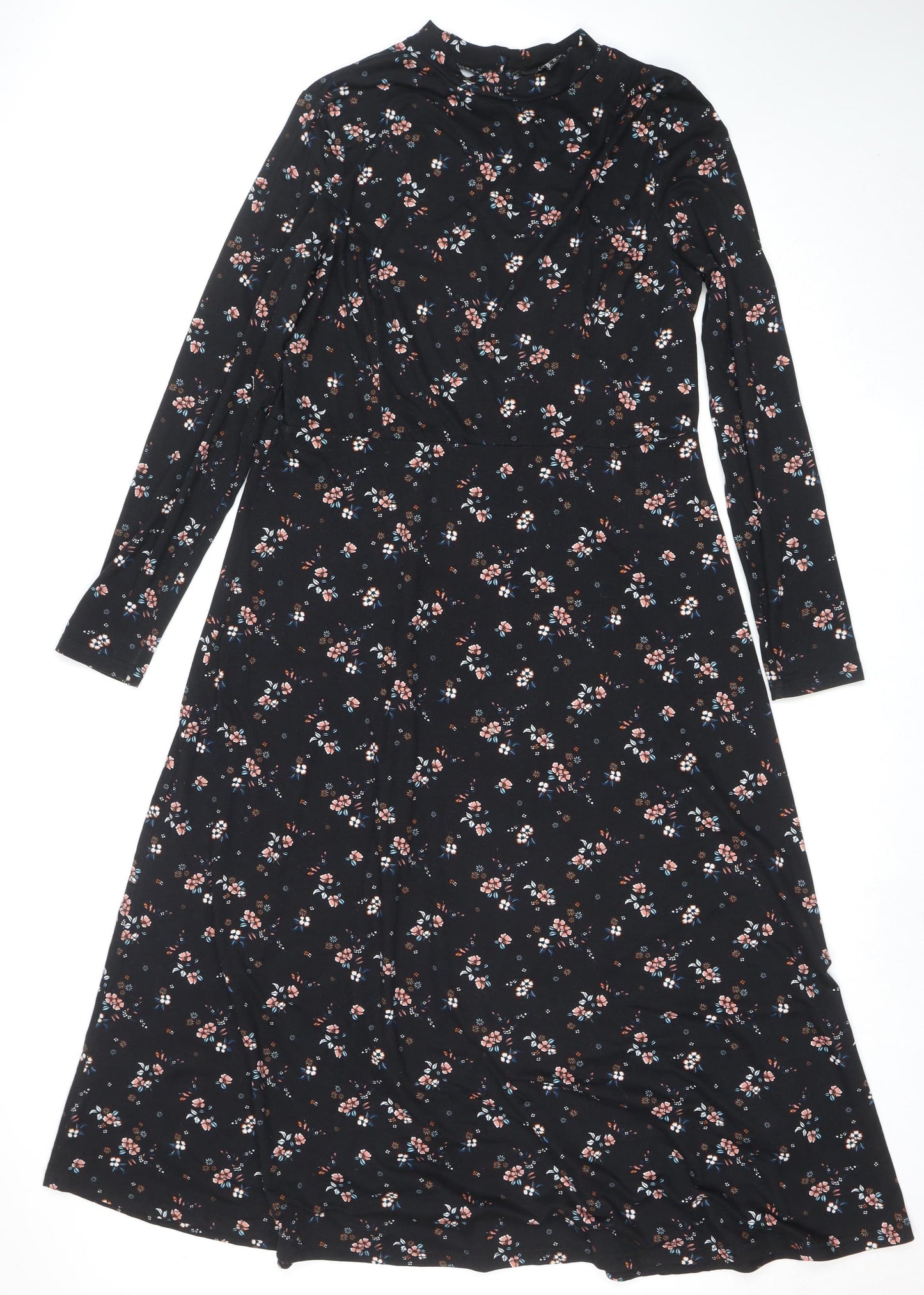 New Look Womens Black Floral Wrap Midi Dress Size 14 Viscose