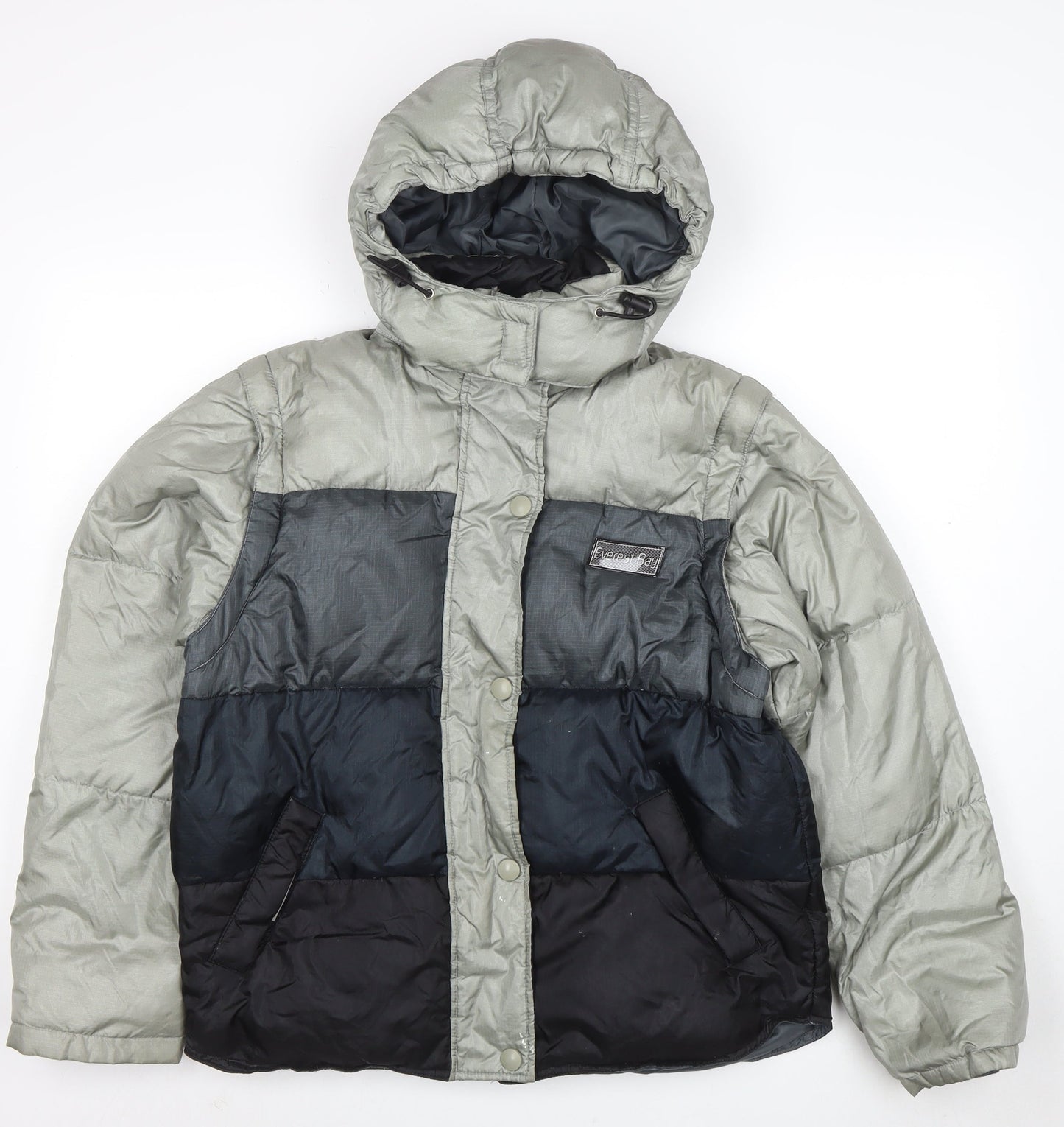 Everest Bay Women's Grey Blue Puffer Jacket Size S Hooded Down Coat