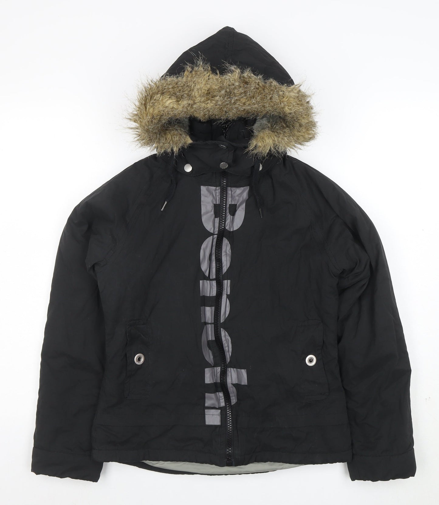 Bench Women’s Black Hooded Parka Jacket S Faux Fur Trim Lined