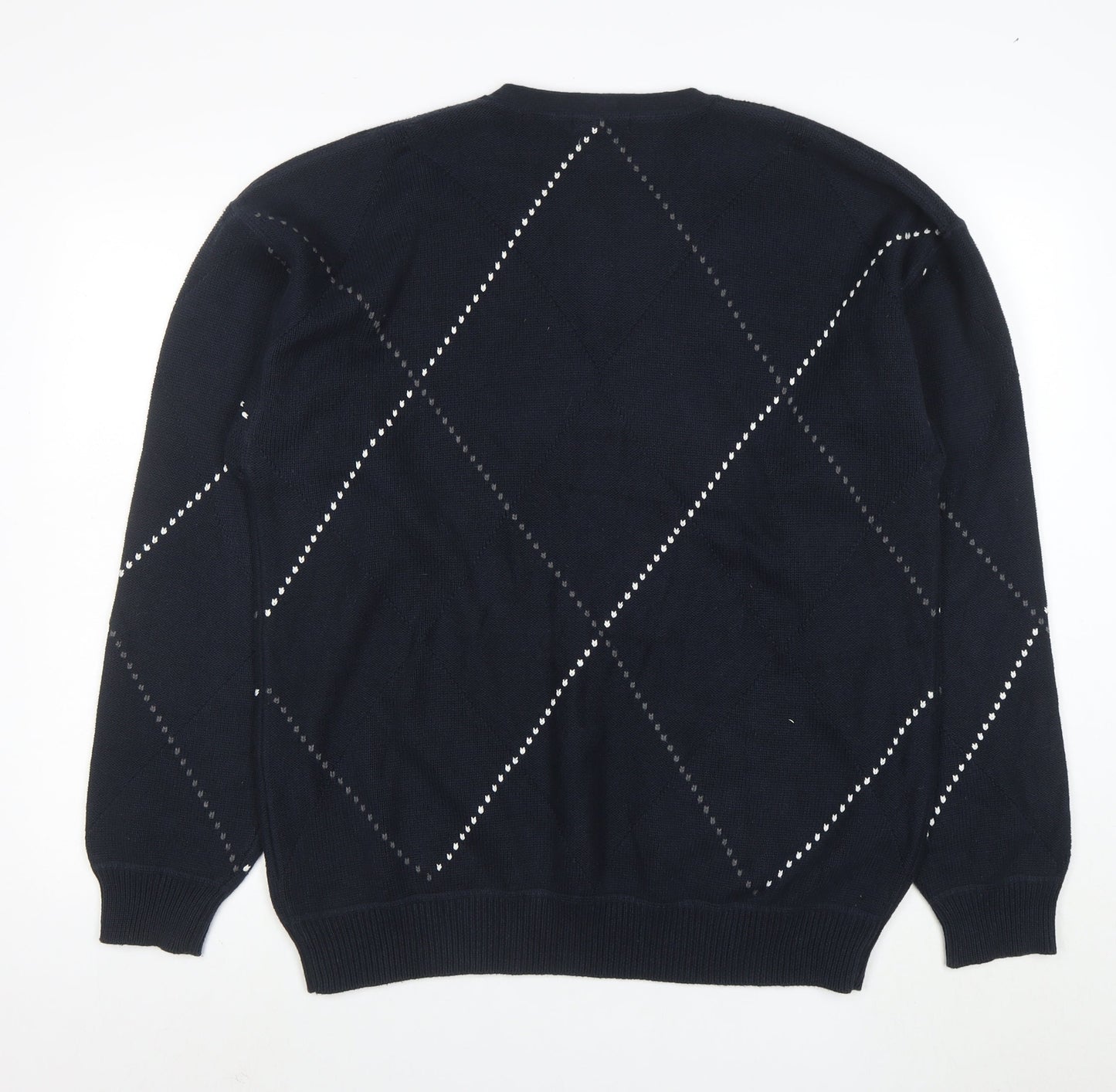 Nautica Men’s Blue Argyle V-Neck Cotton Jumper Size L