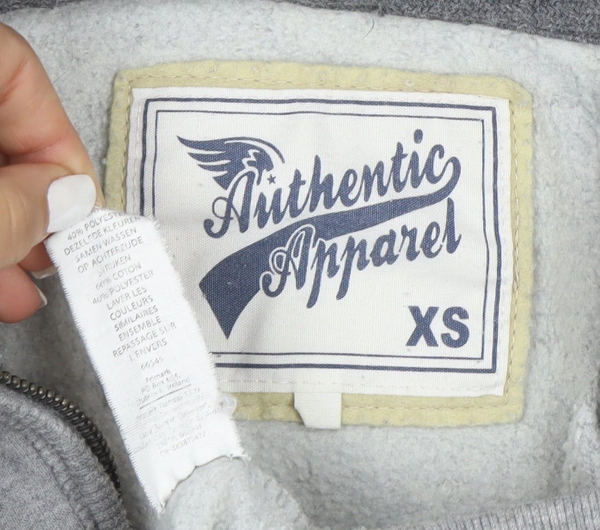 Authentic Apparel Men’s Grey XS Full Zip Hoodie with Logo Print