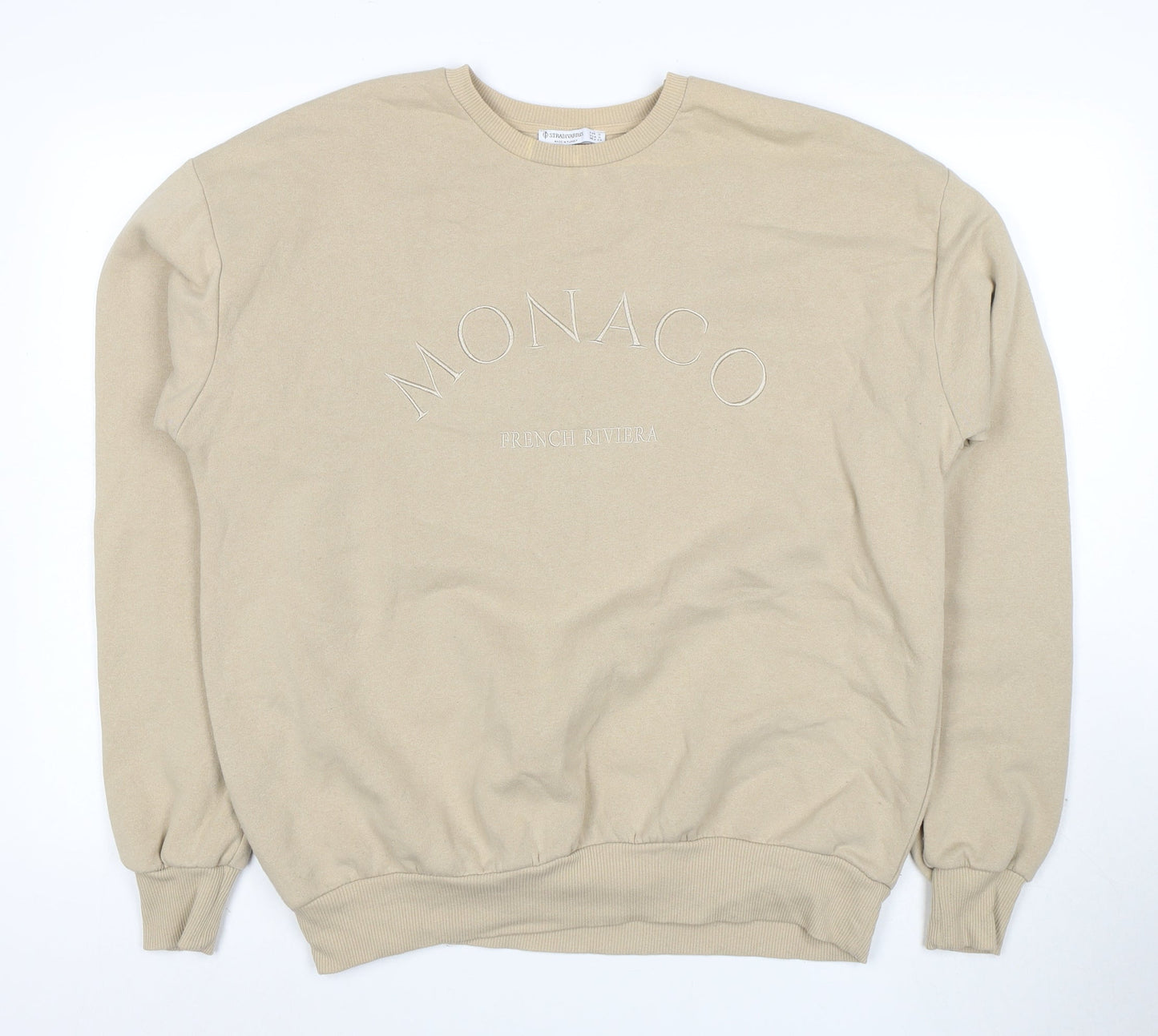 Stradivarius Women Beige Sweatshirt S Crew Neck Pullover Casual