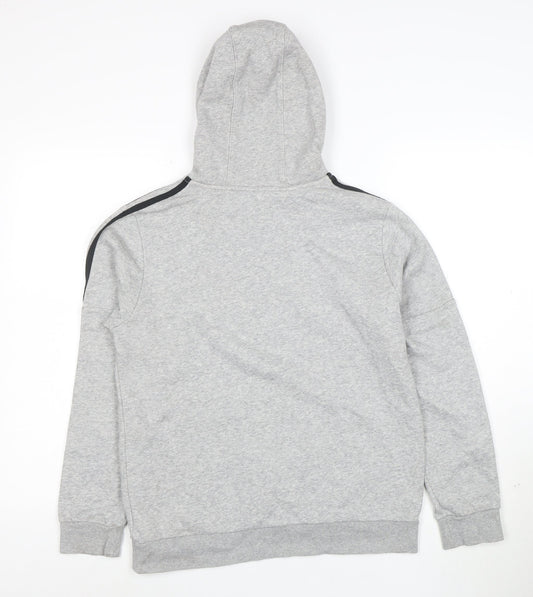 Adidas Boys Grey Hooded Pullover Hoodie 13-14 Years Cotton Blend