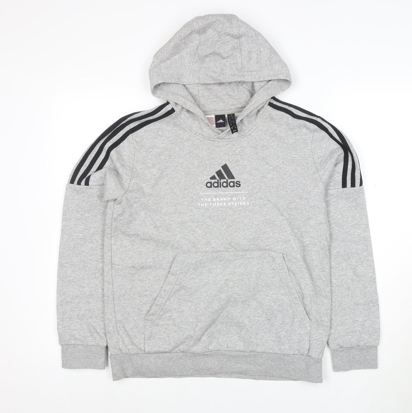 Adidas Boys Grey Hooded Pullover Hoodie 13-14 Years Cotton Blend