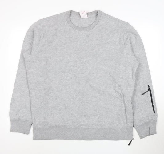 Addict Men's Grey XL Pullover Crew Neck Sweatshirt with Zip Pocket