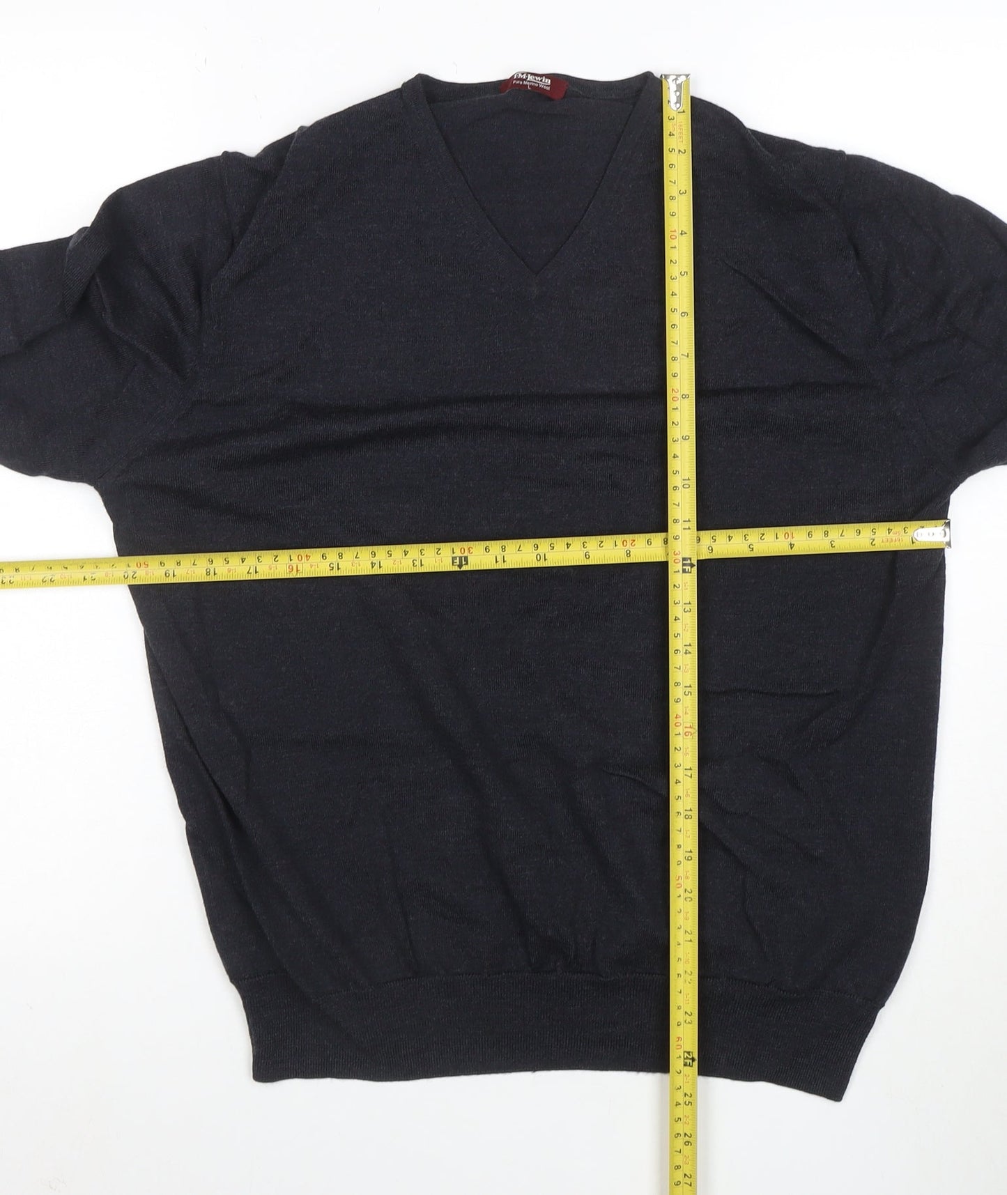 T.M. Lewin Men’s Black Merino Wool V-Neck Jumper L