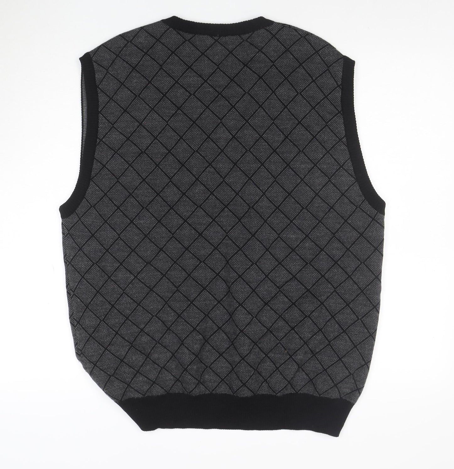 Segreto Men's Grey Argyle Merino Wool V-Neck Vest XL