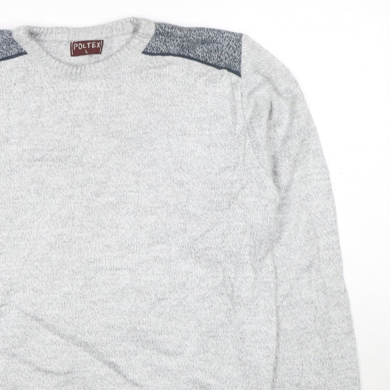 Additional view of Poltex men’s grey crew neck knit jumper, size L