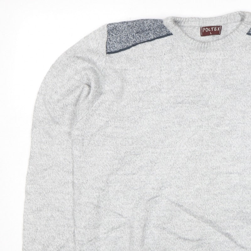 Additional view of Poltex men’s grey crew neck knit jumper, size L