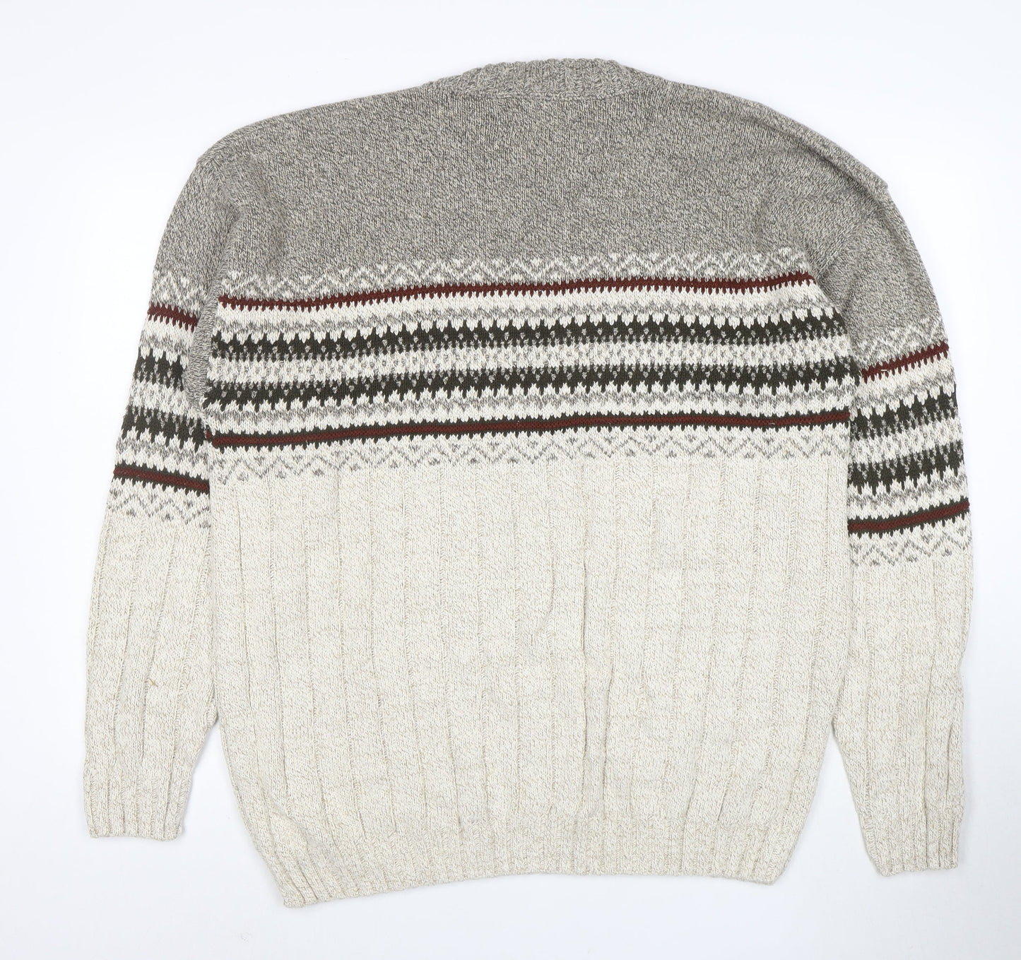 Liberty Men's Grey Fair Isle Cotton Knit Jumper Size L