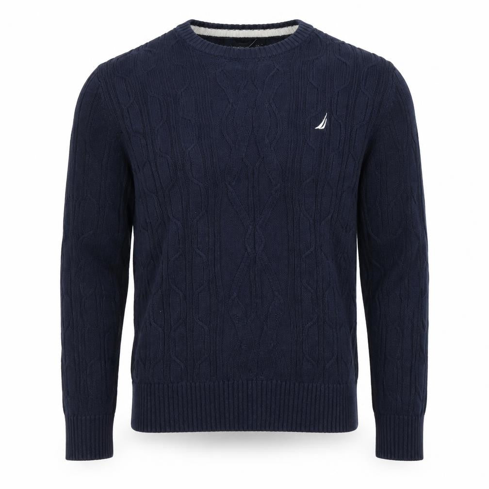 Nautica Men's Blue Cotton Cable-Knit Crew Neck Jumper Size L