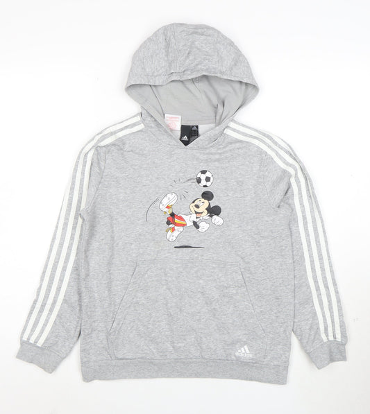 Adidas Boys Grey Mickey Mouse Pullover Hoodie Size 11-12 Years