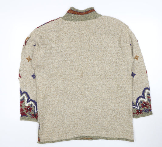 Lizsport Women's Beige Roll Neck Bohemian Wool Blend Jumper M