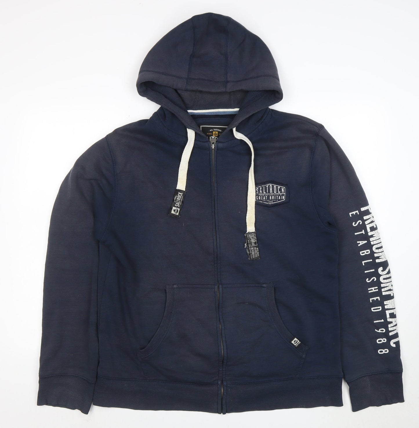 Saltrock Mens Blue Full Zip Hoodie L Cotton Blend Fleece Outdoor