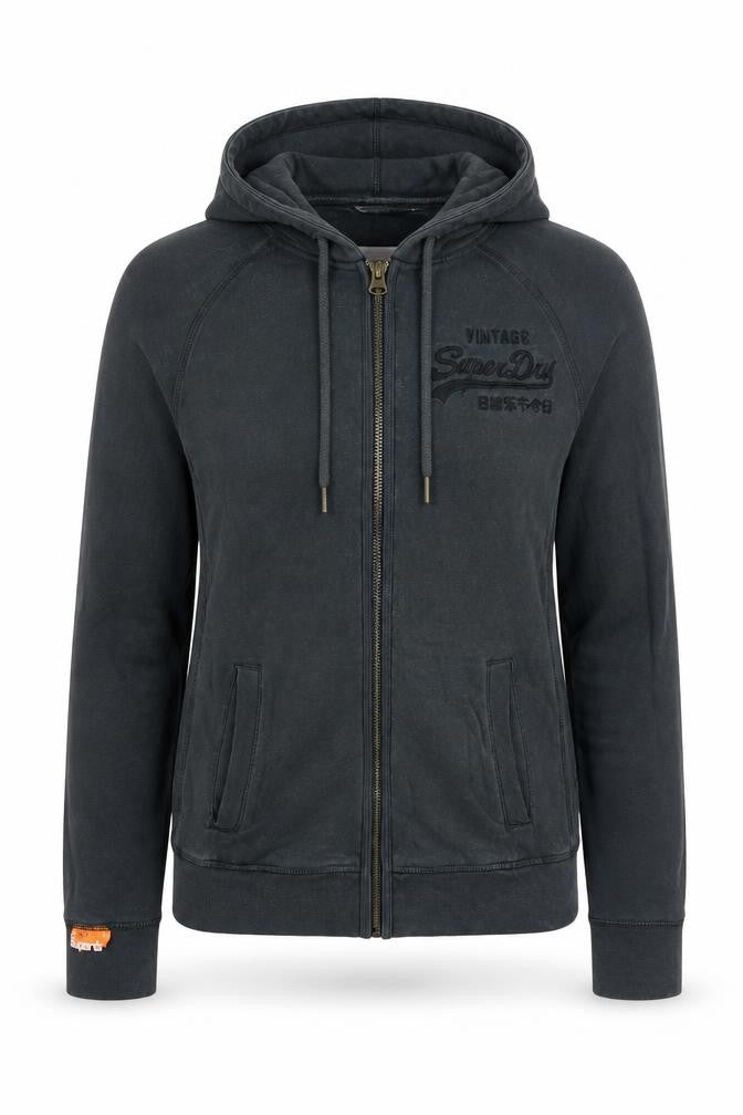 Superdry Womens Black Small Full Zip Hoodie Cotton Blend
