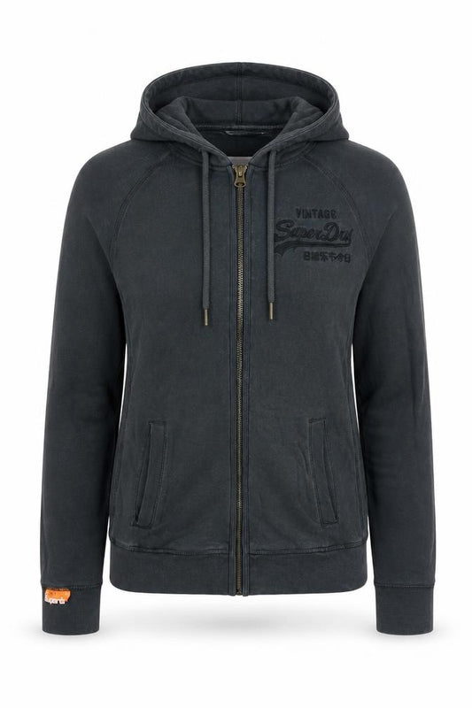 Superdry Womens Black Small Full Zip Hoodie Cotton Blend