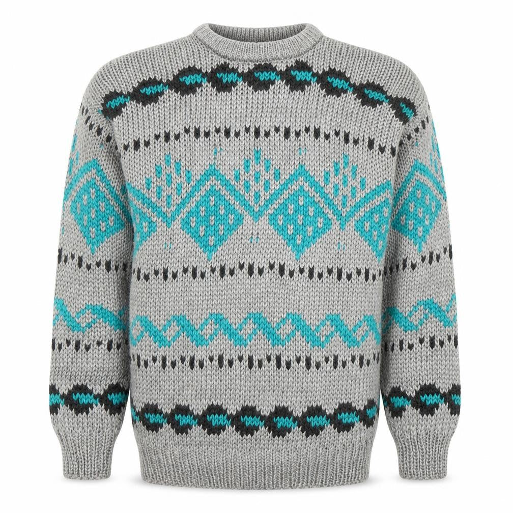 Club International Men's Grey Chunky Knit Geometric Pullover Jumper S