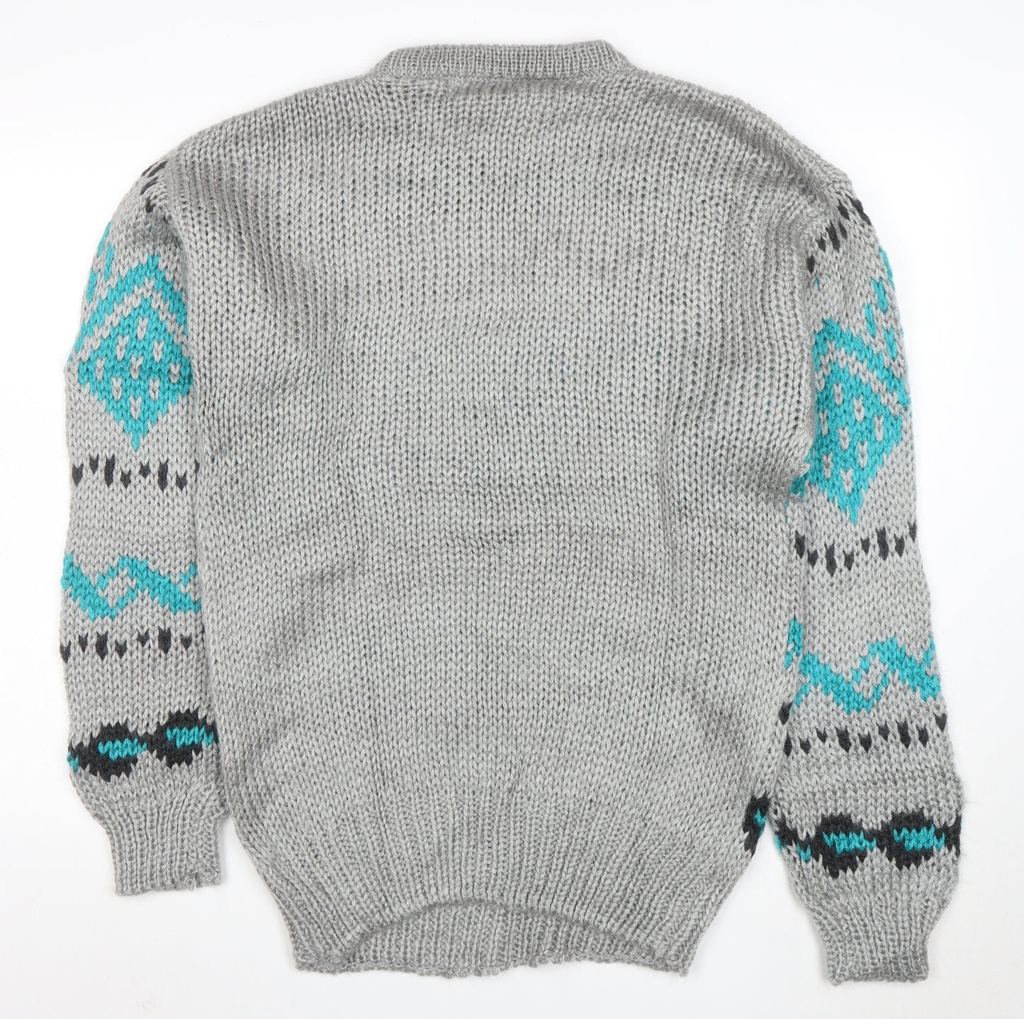 Club International Men's Grey Chunky Knit Geometric Pullover Jumper S