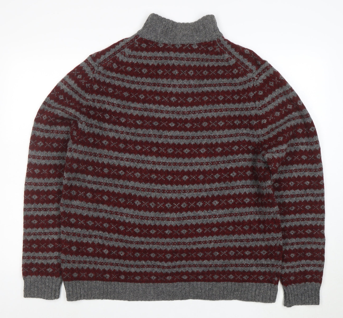 Eddie Bauer Mens Grey Wool Fair Isle Henley Jumper Size L