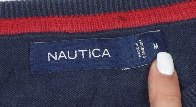 Nautica Men’s Grey Navy Striped Cotton Crew Neck Jumper M