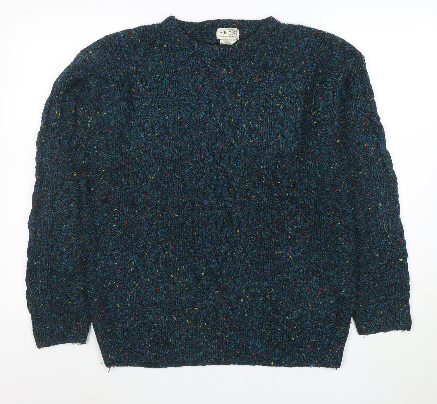 SKYR Men's Blue Cable-Knit Wool Blend Pullover Jumper XS