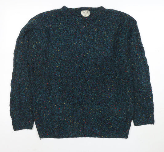 SKYR Men's Blue Cable-Knit Wool Blend Pullover Jumper XS