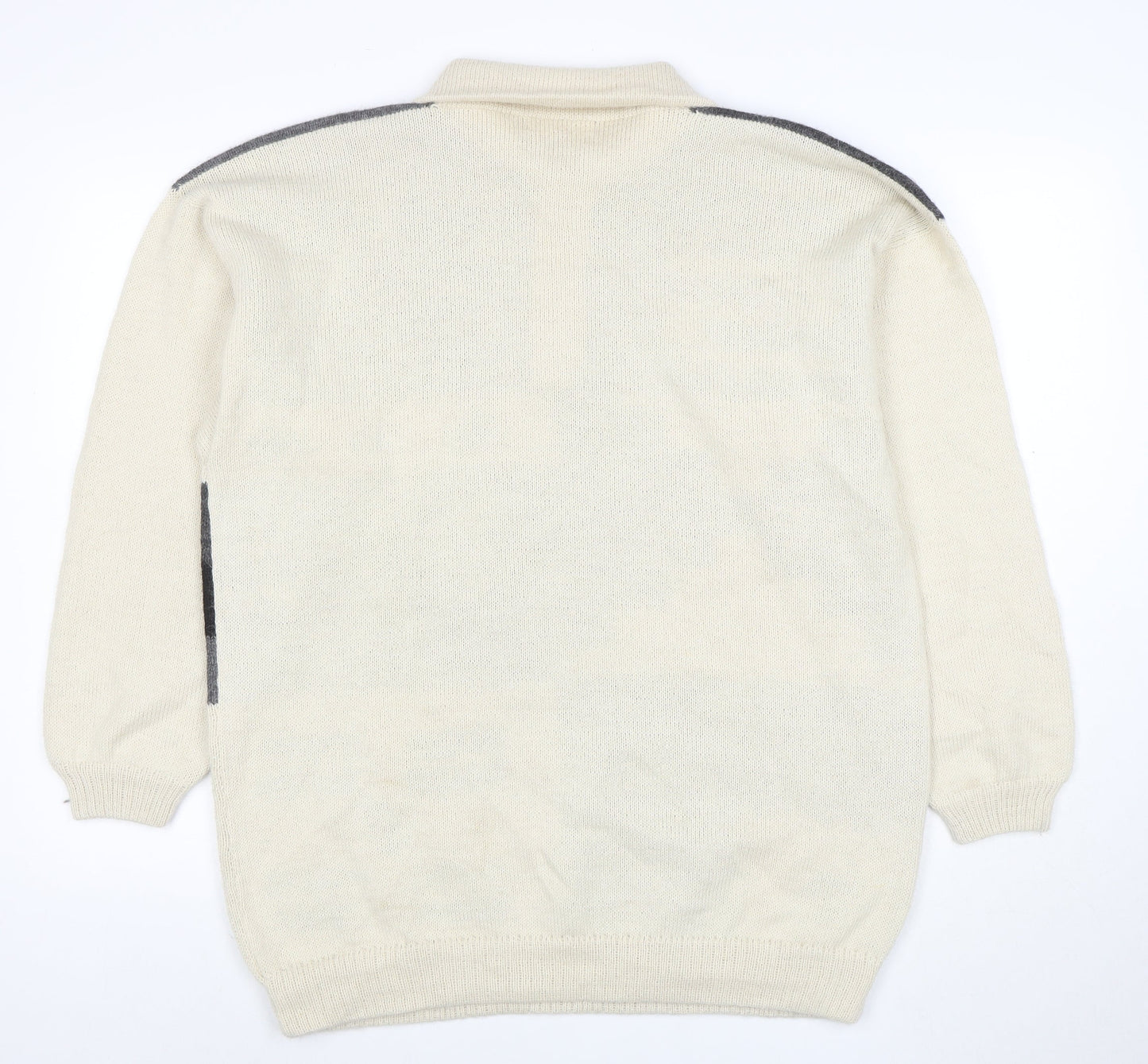 Panda Line Men's Beige Wool Henley Jumper L Geometric Knit