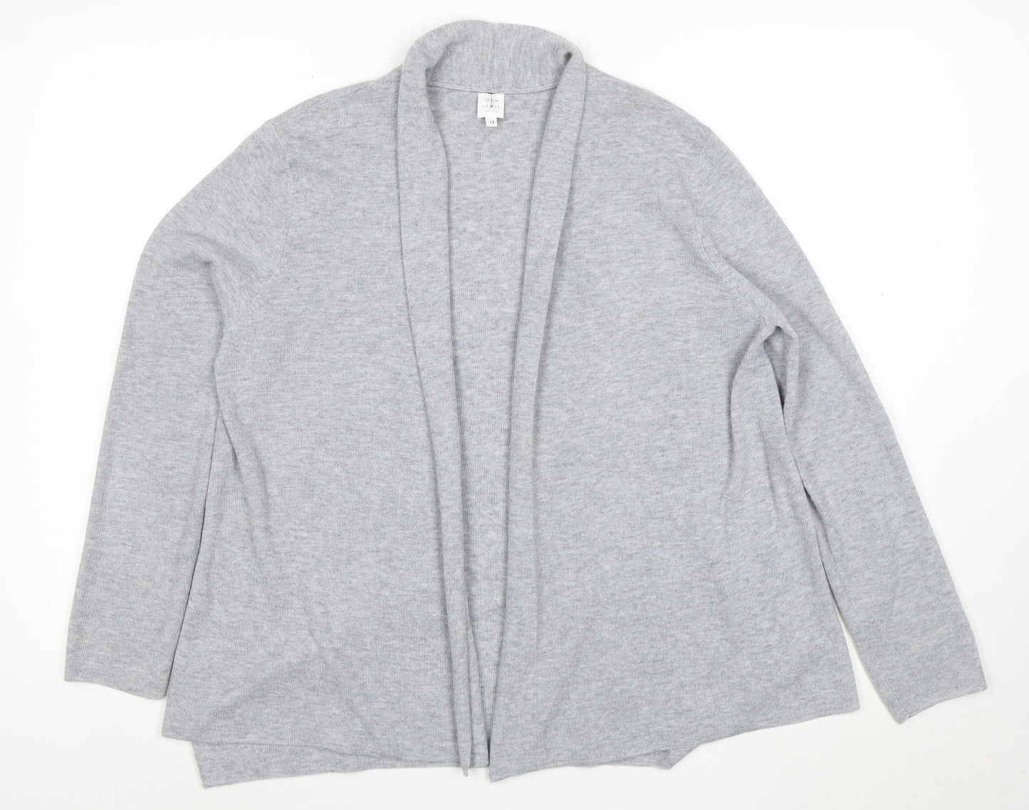 John Lewis Womens Grey Long Sleeve Open Knit Cardigan Size 12