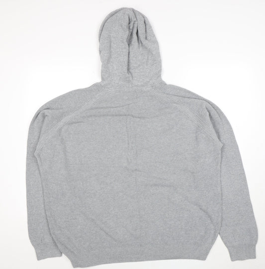 Next Men’s Grey Hooded Pullover Jumper XL Knit Long Sleeve Casual