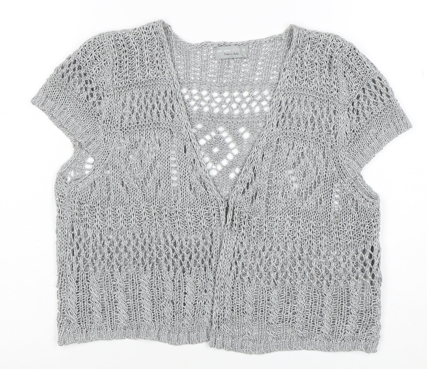 Marks and Spencer Women’s Silver Open Knit Short Sleeve Cardigan Size 16