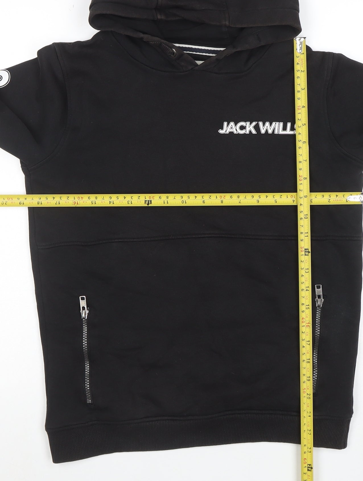 Jack Wills Boys Black Pullover Hoodie 12-13 Years with Zip Pockets
