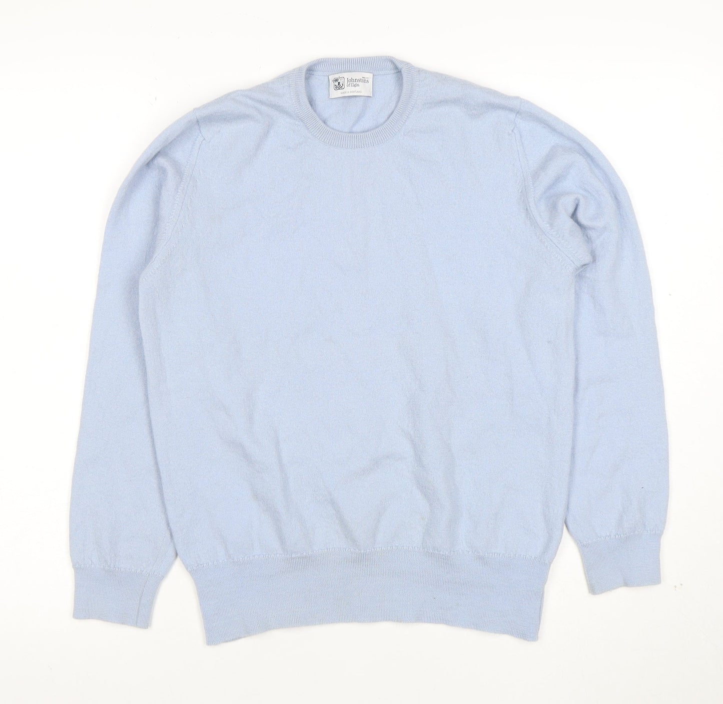 Johnstons of Elgin Womens Blue Wool Crew Neck Jumper Size 14