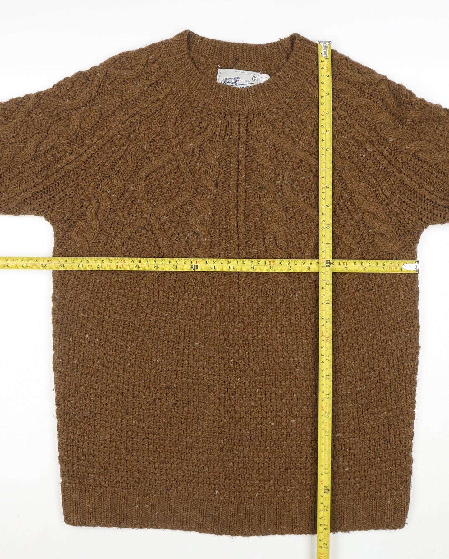 Farah Mens Brown Cable-Knit Wool Blend Pullover Jumper Size S
