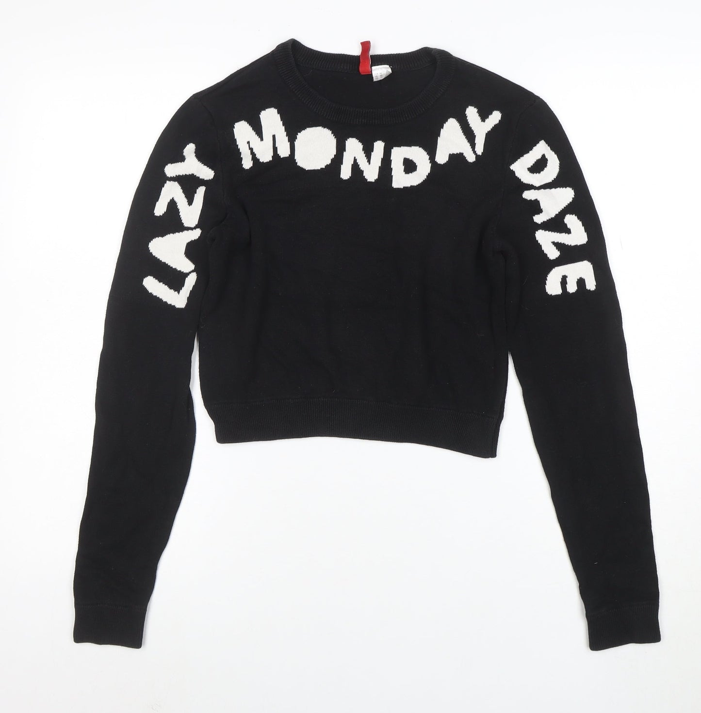 H&M Divided Womens Black XS Knit Pullover Jumper Crew Neck 'Lazy Monday Daze'
