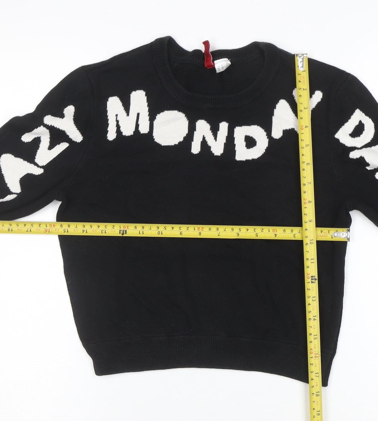 H&M Divided Womens Black XS Knit Pullover Jumper Crew Neck 'Lazy Monday Daze'
