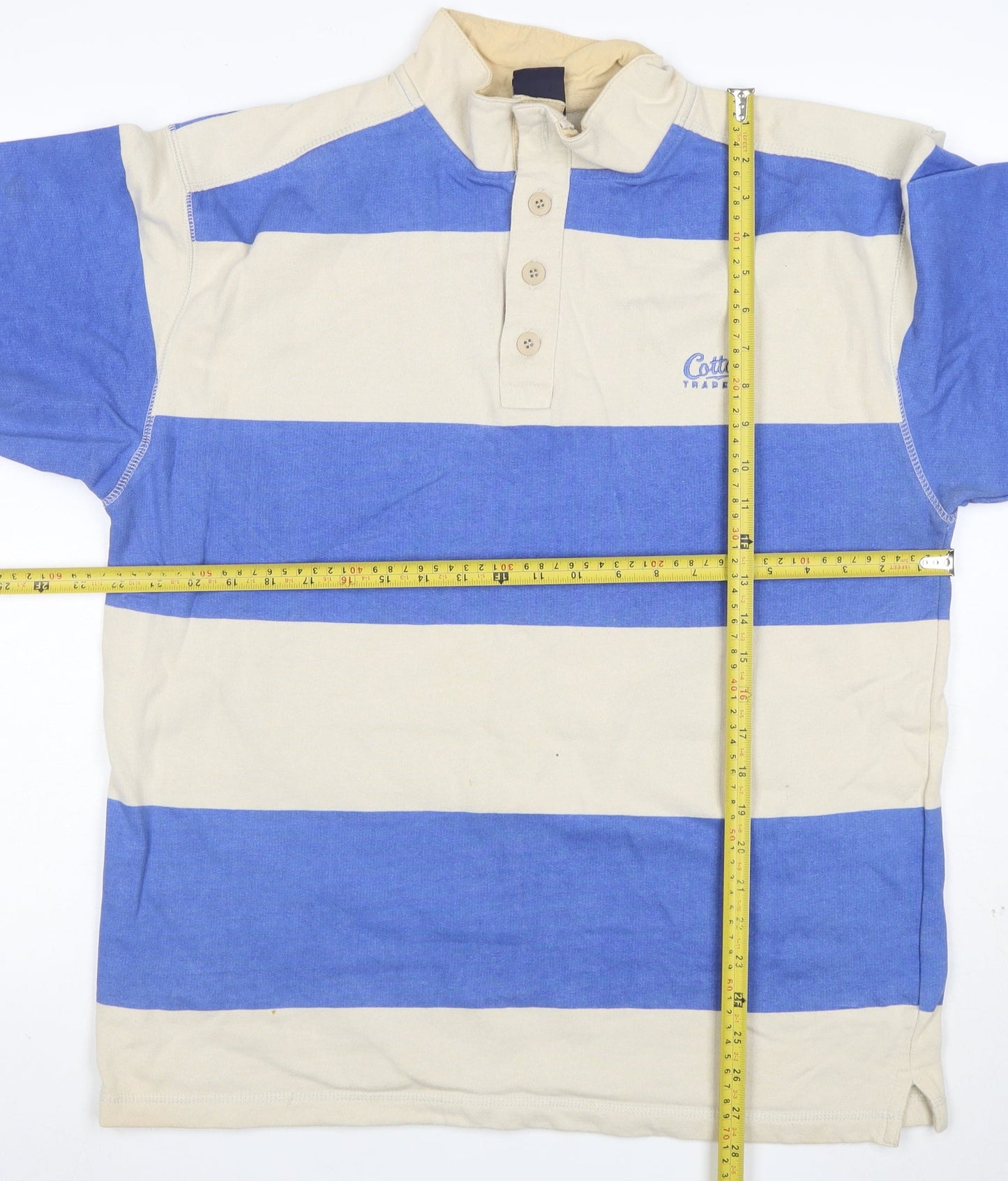 Cotton Traders Men's Blue Striped Rugby Polo Shirt M