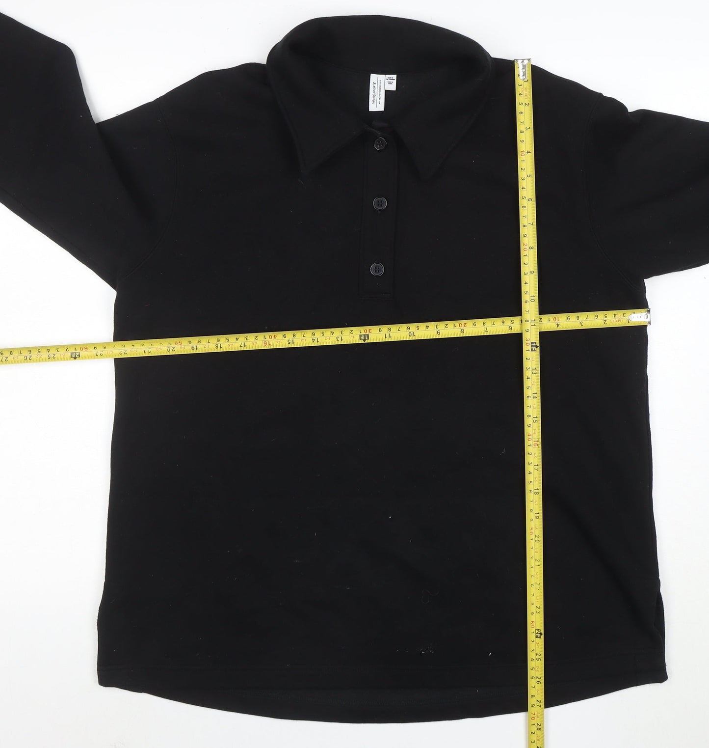 & Other Stories Women Black Henley Sweatshirt Size 12 Cotton Blend