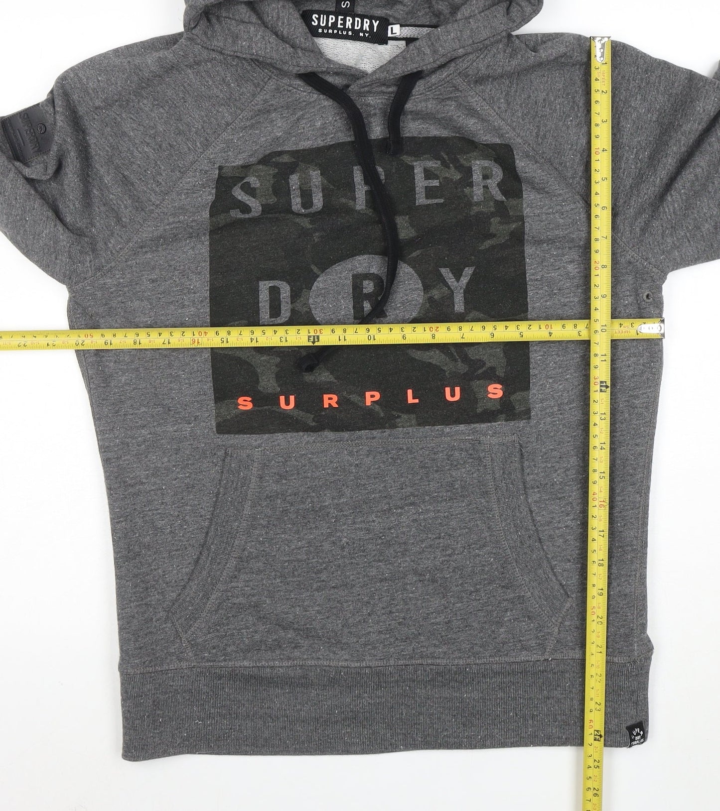 Superdry Men’s Grey Pullover Hoodie L Graphic Print Hooded Sweatshirt