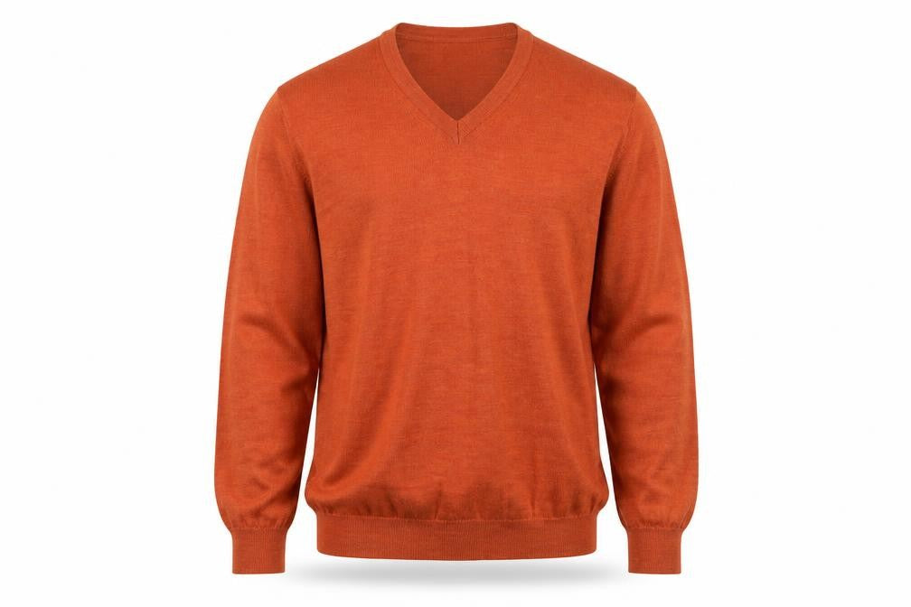 Marco Fiori Men's Orange Merino Wool V-Neck Jumper M