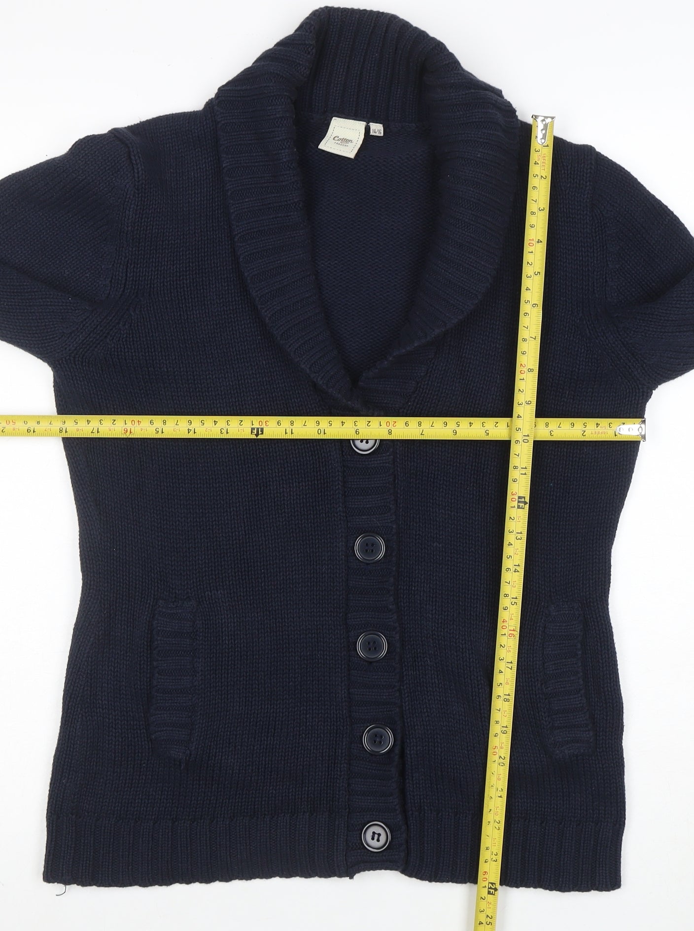 Cotton Traders Womens Navy Blue Long Sleeve Shawl Collar Cardigan Size 14